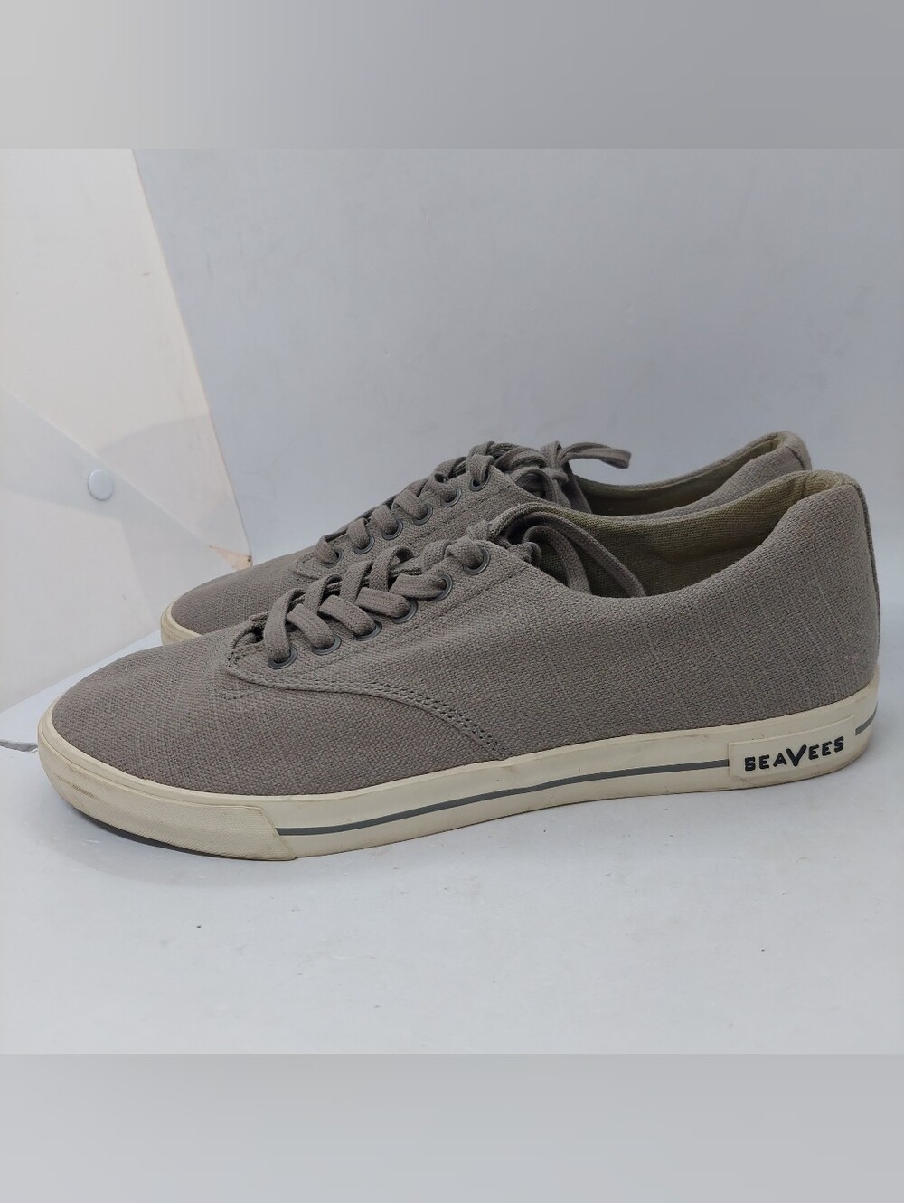 SeaVees Hermosa Plimsoll Standard Sneakers Mens Size 9 Gray Linen Lace-Up Shoes